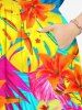 Plus Size Tropical Flowers Leaf Print Split Hawaii Midi Dress -  