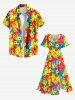 Plus Size Tropical Flowers Leaf Print Split Hawaii Midi Dress -  