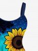 Plus Size Sunflowers Leaf Galaxy Print Hawaii Tank Dress -  