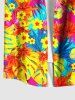 Plus Size Tropical Flowers Leaf Print Buttons Pocket Hawaii Shirt For Men -  
