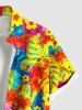 Plus Size Tropical Flowers Leaf Print Buttons Pocket Hawaii Shirt For Men -  