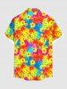 Plus Size Tropical Flowers Leaf Print Buttons Pocket Hawaii Shirt For Men -  