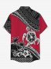 Plus Size Coconut Tree Hibiscus Flowers Geometric Pattern Print Buttons Pocket Hawaii Shirt For Men -  