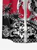 Plus Size Coconut Tree Hibiscus Flowers Geometric Pattern Print Buttons Pocket Hawaii Shirt For Men -  