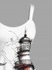 Plus Size Seascape Bird Light House Graffiti Print Hawaii Tank Dress -  