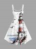 Plus Size Seascape Bird Light House Graffiti Print Hawaii Tank Dress -  