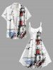 Plus Size Seascape Bird Light House Graffiti Print Hawaii Tank Dress -  