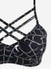 Spider Web Bat Print Lattice Crisscross Lace Up Tankini Swimsuit -  