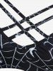 Spider Web Bat Print Lattice Crisscross Lace Up Tankini Swimsuit -  