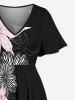 Robe mi-longue hawaïenne fendue à rayures et fleurs grande taille - Noir 4X