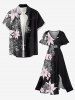 Robe mi-longue hawaïenne fendue à rayures et fleurs grande taille - Noir 6X