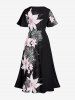 Robe mi-longue hawaïenne fendue à rayures et fleurs grande taille - Noir 6X