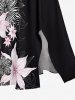 Robe mi-longue hawaïenne fendue à rayures et fleurs grande taille - Noir 6X