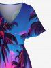 Robe mi-longue fendue hawaïenne à imprimé cocotiers et soleil grande taille - Rose Vif XXS