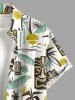 Chemise hawaïenne grande taille pour homme, imprimé ethnique feuille de cocotier et masque soleil, boutons et poche. - Vert clair 6XL