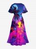 Robe mi-longue fendue hawaïenne à imprimé cocotiers et soleil grande taille - Rose Vif XXS