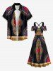 Plus Size Ethnic Geometric Pattern Print Cold Shoulder Crisscross Hawaii Maxi Dress -  