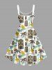 Plus Size Coconut Tree Sun Leaf Ethnic Mask Print Hawaii Tank Dress -  