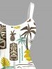 Plus Size Coconut Tree Sun Leaf Ethnic Mask Print Hawaii Tank Dress -  