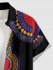 Chemise hawaïenne grande taille à motifs géométriques ethniques imprimés, boutons et poches pour hommes - Noir 3XL