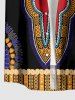 Chemise hawaïenne grande taille à motifs géométriques ethniques imprimés, boutons et poches pour hommes - Noir 3XL