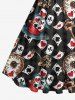 Plus Size Poker Key Clock Print Vintage Swing A Line Dress -  