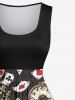 Plus Size Poker Key Clock Print Vintage Swing A Line Dress -  