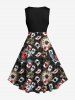 Plus Size Poker Key Clock Print Vintage Swing A Line Dress -  
