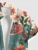 Chemise hawaïenne à poches boutons, imprimé colorblock fleurs papillon planète grande taille pour homme - Multi-A 4XL