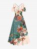 Plus Size Cold Shoulder Flower Butterfly Planet Colorblock Print Hawaii Crisscross A Line Maxi Dress -  