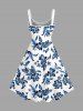 Plus Size Flowers Leaf Tropical Print Hawaii Tank Dress - Bleu Ciel S