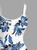 Plus Size Flowers Leaf Tropical Print Hawaii Tank Dress - Bleu Ciel S