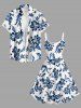 Plus Size Flowers Leaf Tropical Print Hawaii Tank Dress - Bleu Ciel S