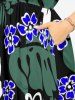 Plus Size Tropical Leaf Hibiscus Flower Print Hawaii Split Pocket A Line Midi Dress -  