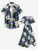 Plus Size Tropical Leaf Hibiscus Flower Print Hawaii Split Pocket A Line Midi Dress -  