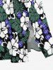 Plus Size Tropical Leaf Hibiscus Flower Print Hawaii Split Pocket A Line Midi Dress -  