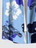Plus Size Turtle Hibiscus Flower Print Hawaii Button Pocket Shirt For Men -  
