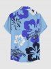 Plus Size Turtle Hibiscus Flower Print Hawaii Button Pocket Shirt For Men -  