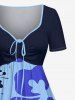 Robe hawaïenne grande taille à imprimé tortue et hibiscus, coupe trapèze cintrée - Bleu clair S