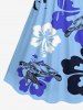 Robe hawaïenne grande taille à imprimé tortue et hibiscus, coupe trapèze cintrée - Bleu clair S