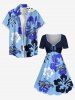 Robe hawaïenne grande taille à imprimé tortue et hibiscus, coupe trapèze cintrée - Bleu clair S