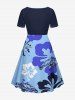 Robe hawaïenne grande taille à imprimé tortue et hibiscus, coupe trapèze cintrée - Bleu clair S