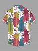 Chemise à poches boutons hawaïennes à imprimé colorblock de cocotiers pour hommes, grandes tailles - Multi S