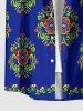 Chemise hawaïenne à poches boutonnées, imprimé floral grande taille pour hommes - Bleu Marine S