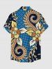 Chemise hawaïenne à poches boutons, imprimé ethnique floral grande taille pour homme - Bleu S