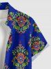 Chemise hawaïenne à poches boutonnées, imprimé floral grande taille pour hommes - Bleu Marine 3XL