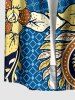 Chemise hawaïenne à poches boutons, imprimé ethnique floral grande taille pour homme - Bleu S
