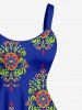 Plus Size Flower Pattern Print Hawaii A Line Dress -  