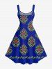 Plus Size Flower Pattern Print Hawaii A Line Dress -  