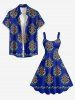 Plus Size Flower Pattern Print Hawaii A Line Dress -  